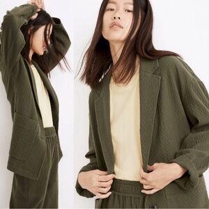 Madewell Quilted-Diamond Jacquard Shaw Cotton Blazer Dark Forest Green Size L